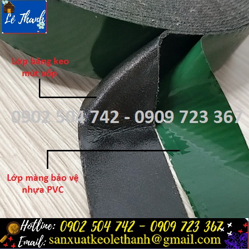 Băng keo mút xốp đen và màng nhựa bảo vệ PVC
